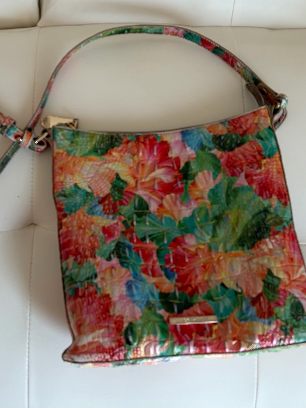 Brahmin multicolor floral embossed-leather crossbody/shoulder bag